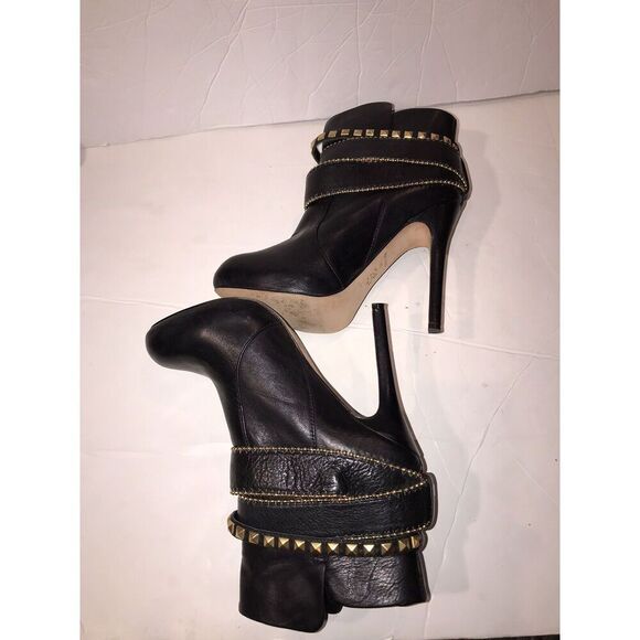 Dolce Vita Leather Braxton Booties Buckle Strappy High Heel Size 8.5 Black Gold - Picture 6 of 10